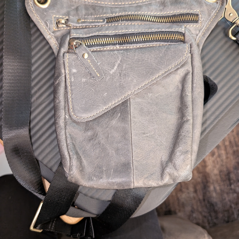 Leather Drop Leg Bag with Triangular Flap